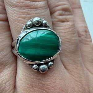 Elegant Sterling Silver and Malachite Stone Ring